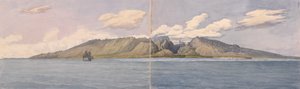 Tahiti. Die Schlucht von Fautaua - Kronen- oder Diademberg im Zentrum der Insel und die Stadt Papeiti, 24. August 1849 von Admiral Sir Edward Gennys Fanshawe