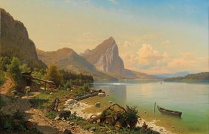 Partie am Mondsee bei Scharfling mit Blick auf die Drachenwand von Adolf Chwala