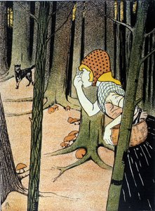 Rotkäppchen. Märchen der Brüder Jacob Grimm (1785-1863) und Wilhelm Grimm (1786-1859). Illustration von Adolf Hofer