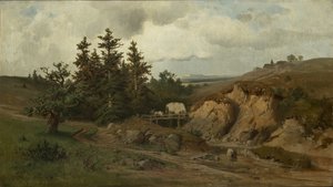 Landschaft mit einer Holzbrücke