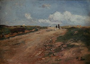 Ländlicher Weg in Schwalm mit einem Mädchen und Gänsen