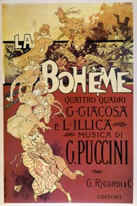 Plakat von La Bohème von Adolfo Hohenstein für die Premiere der Oper von Giacomo Puccini im Teatro Regio di Torino, am 01.02.1896