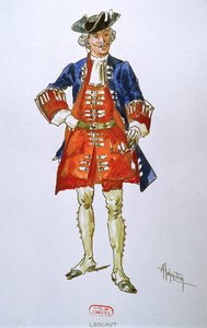 Männliches Kostümdesign für die Oper Manon Lescaut von Giacomo Puccini (1858-1924)