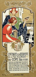 Plakat zur Werbung für das Jahrhundert der Entdeckung der Voltaschen Säule, 1899