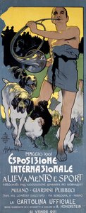 Plakat der Internationalen Ausstellung „Tierhaltung und Sport“ in Mailand, illustriert von Adolfo Hohenstein