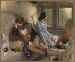 In einem Eisenbahnwagen (Nach einer Nachtfahrt)
