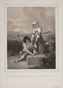 Ein römischer Hirtenjunge bindet einem jungen Mädchen die Sandale zu von Johan Adolph Kittendorff