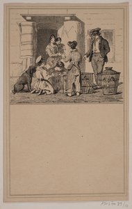 Vögel in Gefangenschaft. Nr. 9 in Chr. Winther und M. Rørbye, "25 Bilder für kleine Kinder" von Johan Adolph Kittendorff