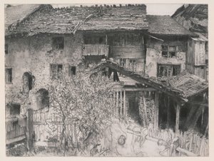 Alte Häuser in Interlaken von Adolph Menzel