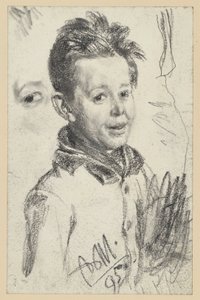 Brustbild eines Knaben nach rechts, Augenstudien von Adolph Menzel