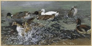 Die Enten im Wasser. Aus dem "Kinderalbum" von Adolph Menzel