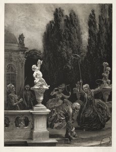 Essay über Stein mit Pinsel und Schaber: Spielen mit Reifen auf der Schlossterrasse, 1851 von Adolph Menzel