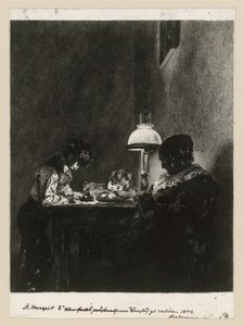 Familie bei der Lampe von Adolph Menzel