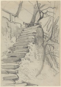 Flug von Steintreppen in einem Garten von Adolph Menzel