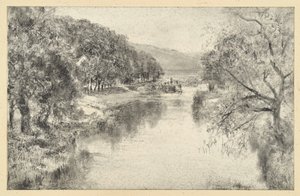 Flusslandschaft mit Allee von Adolph Menzel
