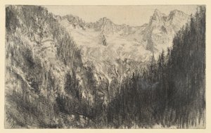 Hochgebirge mit Tannenwald im Vordergrund von Adolph Menzel