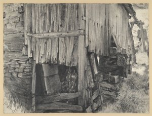 Holzverschlag um ein Mühlrad von Adolph Menzel