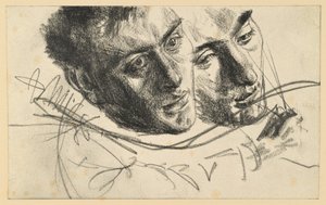 Männlicher Kopf nach rechts und zur Seite geneigt, zwei Studien von Adolph Menzel