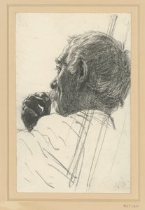 Männlicher Kopf und Handstudie, überschnittenes Profil nach links von Adolph Menzel