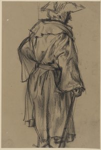 Offizier mit Mantel und Hut, mit Stock in der Rechten, Halbrückenansicht nach rechts. (Haltungsstudie Moritz von Anhalt-Dessau) von Adolph Menzel