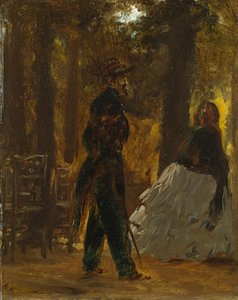 Polizist und Dame im Tuileriengarten von Adolph Menzel