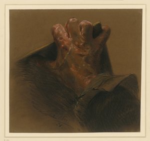 Studie einer männlichen rechten Hand, die über die Ränder einer Platte greift von Adolph Menzel