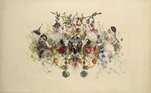 Tafelgeschirr: Bratenschüssel mit Putten, Kellerwart und Koch von Adolph Menzel