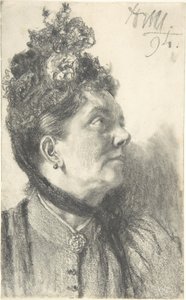 Frau mit einem Samthut von Adolph Menzel