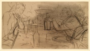Zwei Herren am Wirtshaustisch einander gegenüber sitzend in Unterhaltung von Adolph Menzel