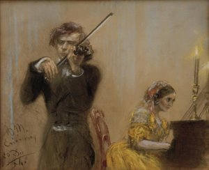 Clara Schumann und Joseph Joachim musizieren von Adolph Menzel