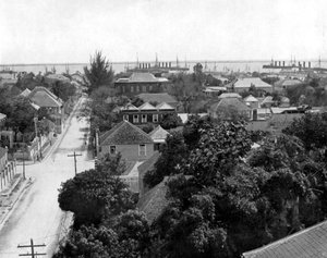 Duke Street und der Hafen, Kingston, Jamaika, ca. 1905