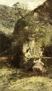 Figuren in der Nähe eines Brunnens
