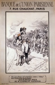 Bank der Pariser Union: „Um Frankreich siegreich wie in Valmy zu machen! Für die Befreiung des Territoriums! Zeichnen Sie alle auf das 4. nationale Darlehen“