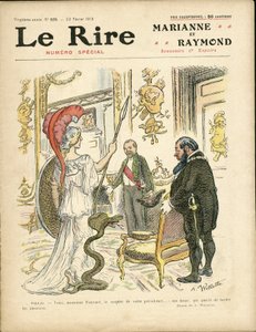 Illustration von Adolphe dit Willette (1857-1926) für das Cover von Le Rire, 22/02/13 - Präsident der Republik, Hut, Elysee, Sessel (Symbol der Macht) - Poinscare Raymond von Adolphe Leon Willette