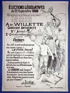 Plakat zur Förderung der Wahl des Künstlers bei den Parlamentswahlen im September 1889 von Adolphe Leon Willette
