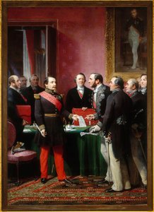 Napoleon III überreicht Baron Haussmann das Dekret zur Annexion der Nachbargemeinden (16. Februar) von Adolphe Yvon