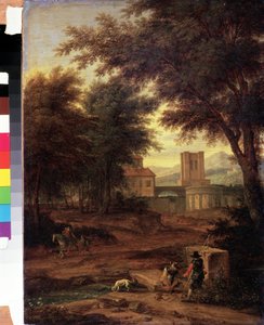 Italienische Landschaft mit Pilgern