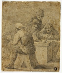 Vier Bauern am Tisch von Adriaen Brouwer