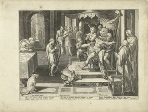 David spielt auf seiner Harfe für König Saul (Lobgesang auf die Musik) von Adriaen Collaert