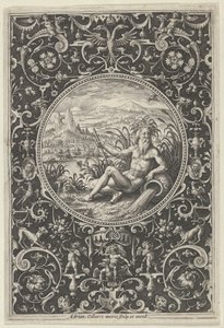 Neptun in einem dekorativen Rahmen mit Grotesken, aus dem Urteil des Paris, ca. 1580-1600