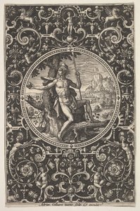Paris in einem dekorativen Rahmen mit Grotesken von Adriaen Collaert