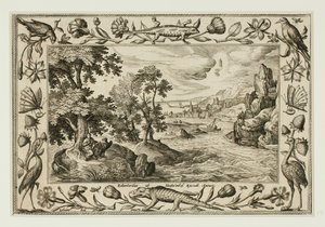 Sankt Johannes auf Patmos, aus Landschaften mit alten und neuen Testament-Szenen und Jagdszenen