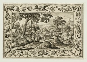 Die Flucht nach Ägypten, aus Landschaften mit Alten und Neuen Testament-Szenen und Jagdszenen von Adriaen Collaert