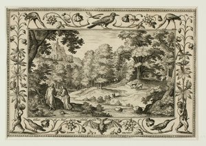 Die Versuchung Christi, aus Landschaften mit Alten und Neuen Testamentsszenen und Jagdszenen von Adriaen Collaert