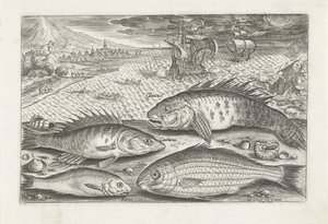 Vier Fische am Strand
