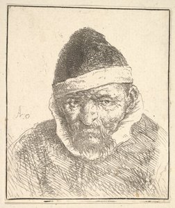 Alter Mann mit weißem Kragen und spitzem Hut (1610-85)