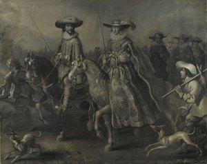 Friedrich V. (1596-1632), Kurfürst der Pfalz, König von Böhmen, und seine Frau Elizabeth Stuart (1596-1662) zu Pferd von Adriaen Pietersz van de Venne