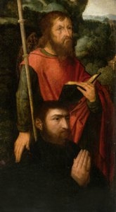 Ein männlicher Heiliger mit einem Stifter von Adriaen circle of Ysenbrandt
