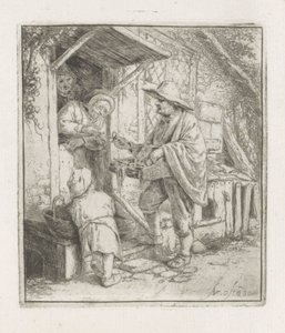 Brillenverkäufer bei einer alten Frau von Adriaen van Ostade