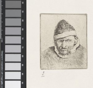 Büste eines alten Bauern mit einer Spitzmütze von Adriaen van Ostade